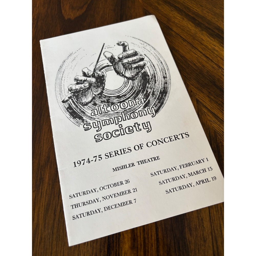 Vintage 1974-75 Altoona Symphony Society Concert Program Mishler Theatre PA